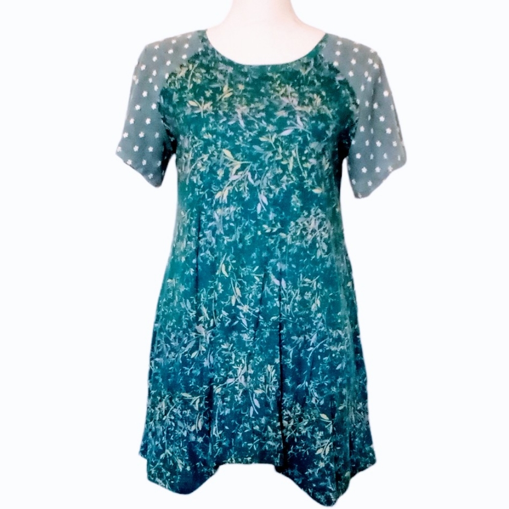 LOGO by Lori Goldstein Printed Cotton Modal Top w/ Sleeve Overlay